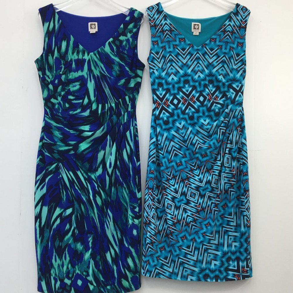 Anne Klein Women's Sleeveless Blue Abstract Midi Dress Bundle of Two, Size 2